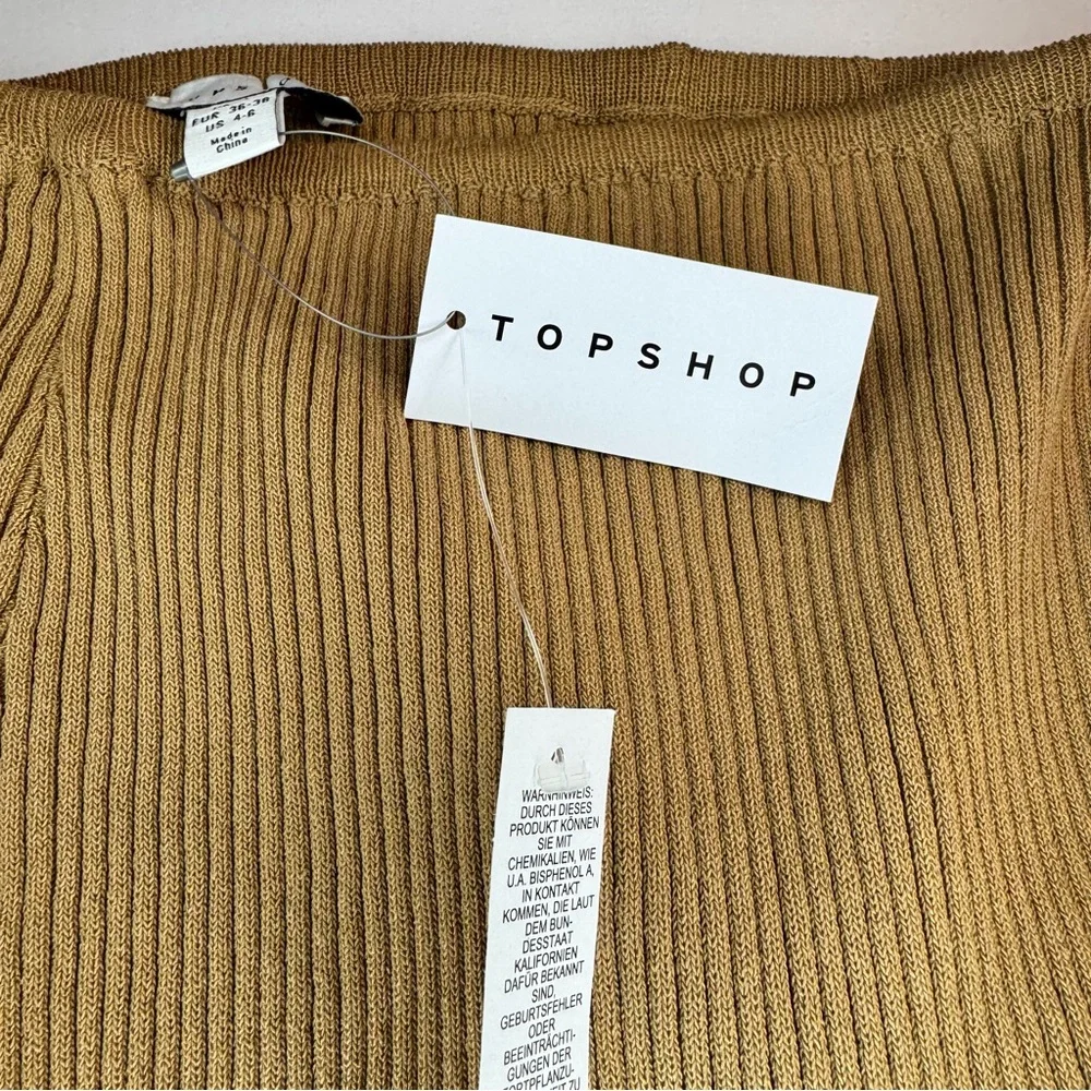 NWT Topshop Tan Ribbed Midi Pencil Skirt with Side Slit Sz4/6 Career Comfy